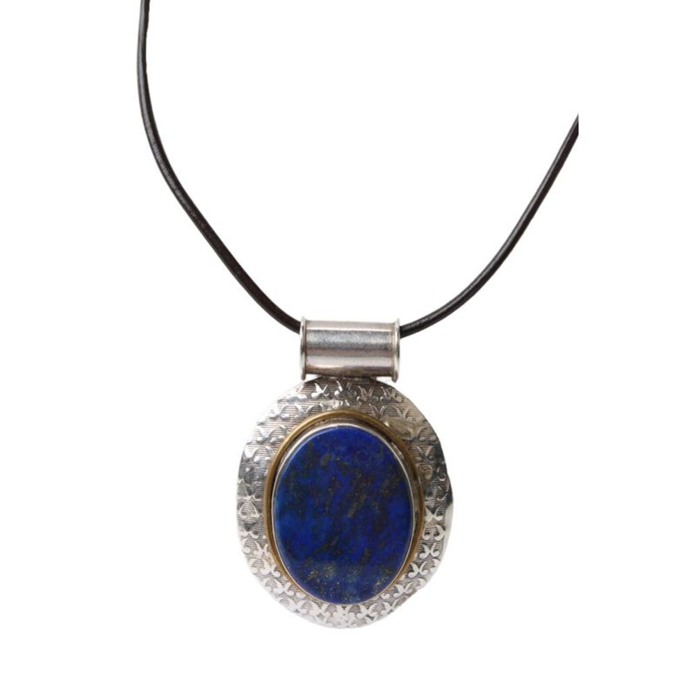 Designer Womens 925 Silver Lapis Lazuli Pendant Cord Necklace 18" 19.5g